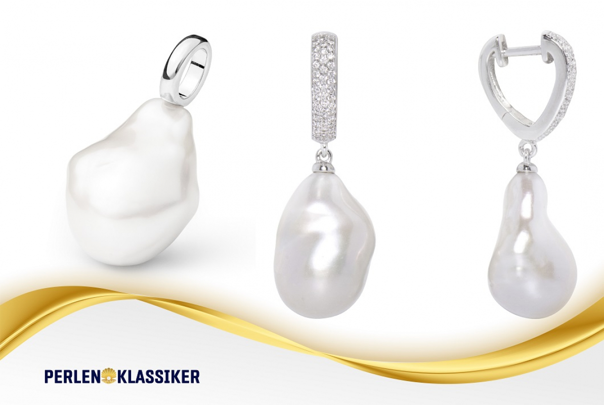 Schmuckset modern weiße Barockperlen Perlenohrringe und Perlenanhänger